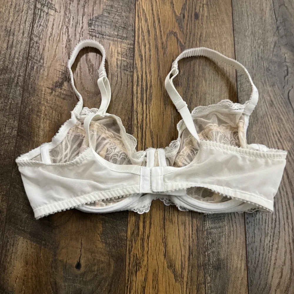 Dorina White Lace Sheer Mesh Underwire Bra 36D Floral Unlined Fairy Wedding - Picture 7 of 7